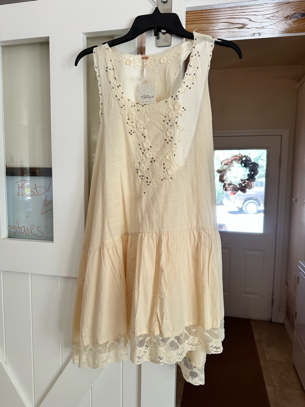 Free People Ivory Embroidered Tank with Sequins
